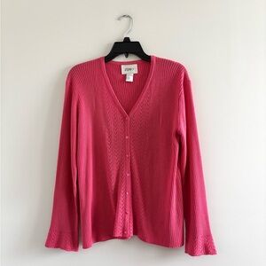 90s VTG Jenny Cardigan Sweater Pink Pointelle Ribbed Knit Women S Boho Feminine